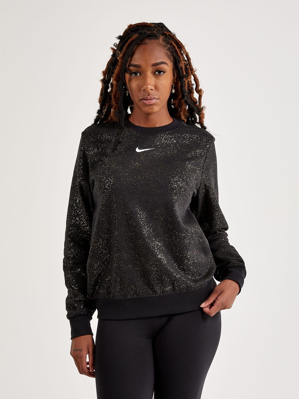 Nike Womens Black Glitter Stardust Fleece Crewneck Sweatshirt Size XS
